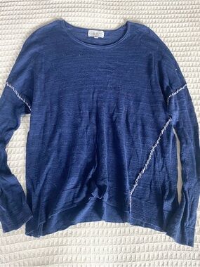 Feel The Piece Navy Crewneck Sweater with Diagonal Stitch Detail